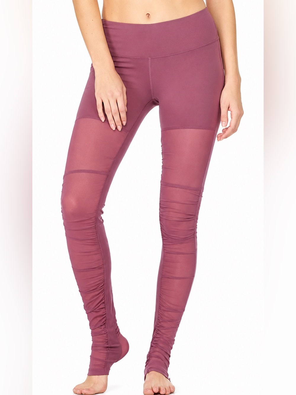 ALO Yoga Mauve Mesh Goddess Leggings Stirrup Ruched Yoga Pants M